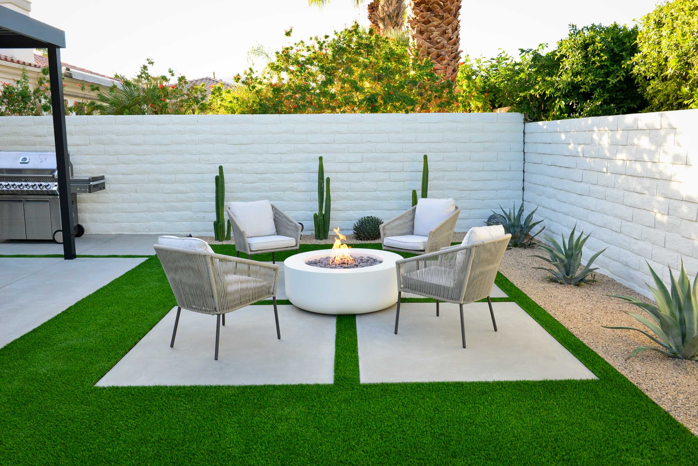 Drought-tolerant planting and hardscape detail at an Indian Wells landscape installation